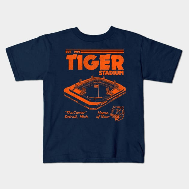 Defunct Tiger Stadium Detroit Michigan Kids T-Shirt by Defunctland